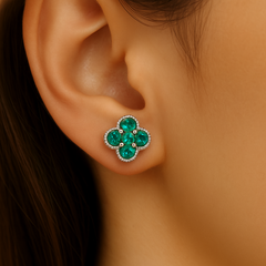 SPECIAL! .35ct G SI 14K White Gold Emerald Gemstone Clover Earrings