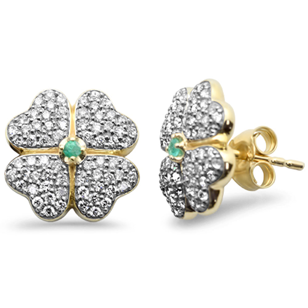 SPECIAL!.75ct G SI 14K Yellow Gold Diamond & Emerald Gemstone 4 Leaf Clover Earrings