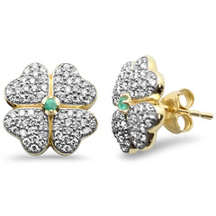 SPECIAL!.75ct G SI 14K Yellow Gold Diamond & Emerald Gemstone 4 Leaf Clover Earrings