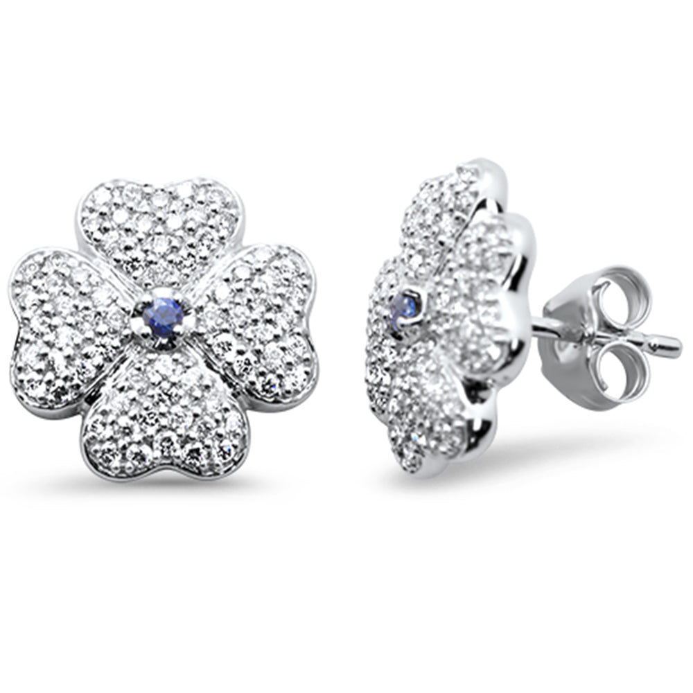 SPECIAL!.74ct G SI 14K White Gold Diamond & Blue Sapphire Gemstone Clover Earrings