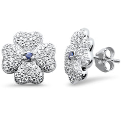 SPECIAL!.74ct G SI 14K White Gold Diamond & Blue Sapphire Gemstone Clover Earrings