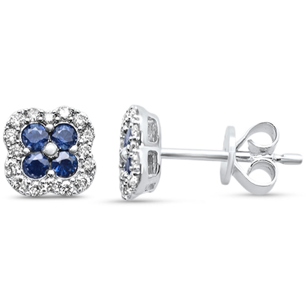 SPECIAL! .49ct G SI 14K White Gold Diamond & Blue Sapphire Gemstone Petite Clover Earrings