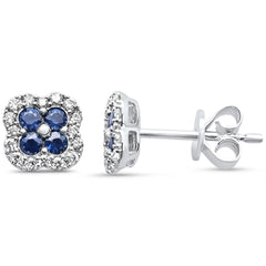 SPECIAL! .49ct G SI 14K White Gold Diamond & Blue Sapphire Gemstone Petite Clover Earrings