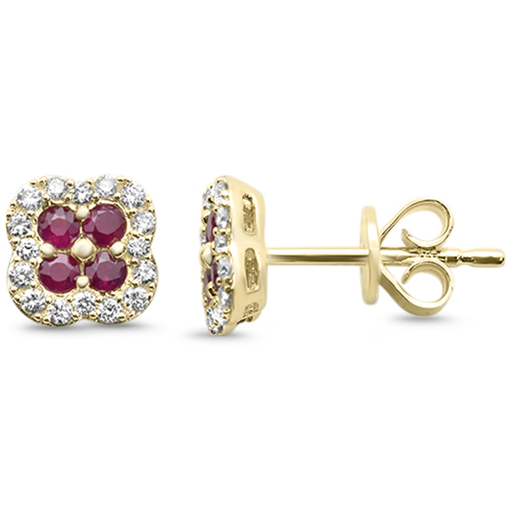 SPECIAL! .48ct G SI 14K Yellow Gold Diamond & Ruby Gemstone Petite Clover Earrings