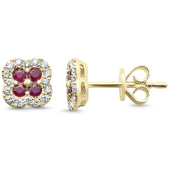 SPECIAL! .48ct G SI 14K Yellow Gold Diamond & Ruby Gemstone Petite Clover Earrings