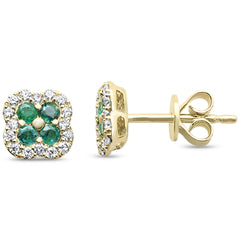 SPECIAL! .46ct G SI 14K Yellow Gold Diamond & Emerald Gemstone Petite Clover Earrings