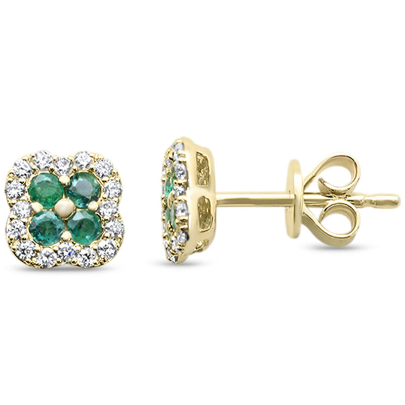 SPECIAL! .46ct G SI 14K Yellow Gold Diamond & Emerald Gemstone Petite Clover Earrings
