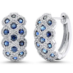 SPECIAL!1.94ct G SI 14K White Gold Diamond & Blue Sapphire Gemstone Dome Earrings