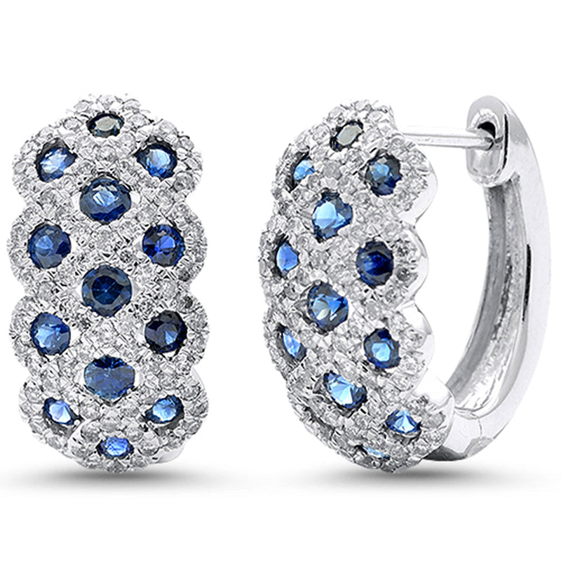 SPECIAL!1.94ct G SI 14K White Gold Diamond & Blue Sapphire Gemstone Dome Earrings
