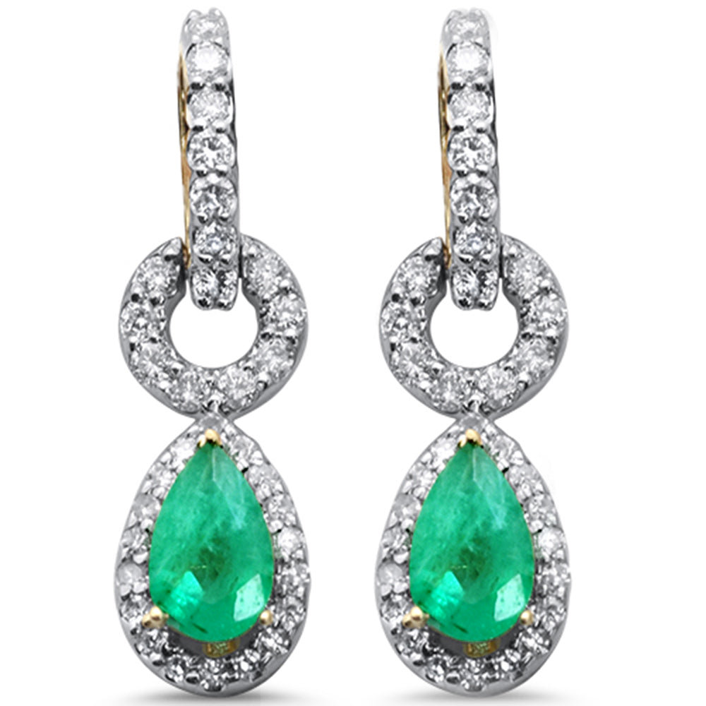 SPECIAL!.63ct G SI 14K Yellow Gold Diamond & Pear Shape Emerald Gemstone Drop Earrings