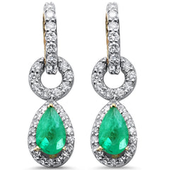 SPECIAL!.63ct G SI 14K Yellow Gold Diamond & Pear Shape Emerald Gemstone Drop Earrings