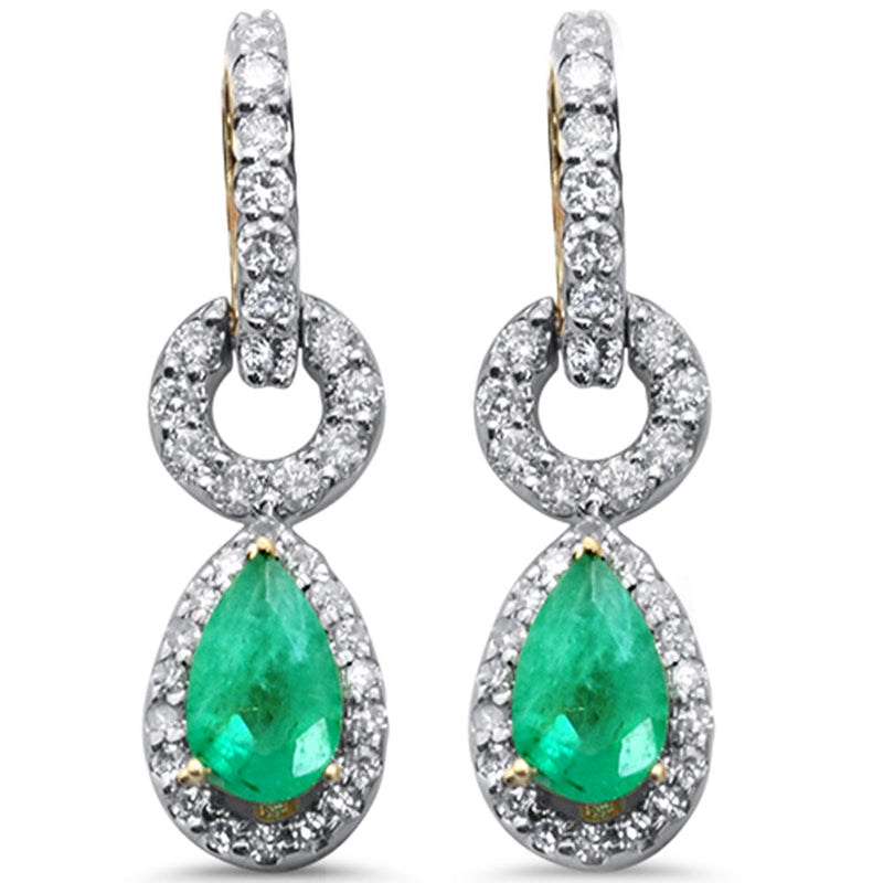 SPECIAL!.63ct G SI 14K Yellow Gold Diamond & Pear Shape Emerald Gemstone Drop Earrings