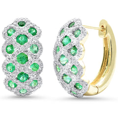 SPECIAL!1.69ct G SI 14K Yellow Gold Diamond & Emerald Gemstone Dome Earrings