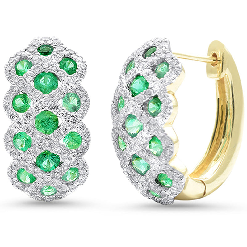 SPECIAL!1.69ct G SI 14K Yellow Gold Diamond & Emerald Gemstone Dome Earrings