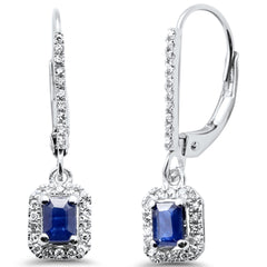 SPECIAL!.77ct G SI 14K White Gold Diamond & Blue Sapphire Gemstone Drop Earrings