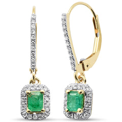 SPECIAL! .60ct G SI 14K Yellow Gold Diamond & Emerald Gemstone Drop Earrings