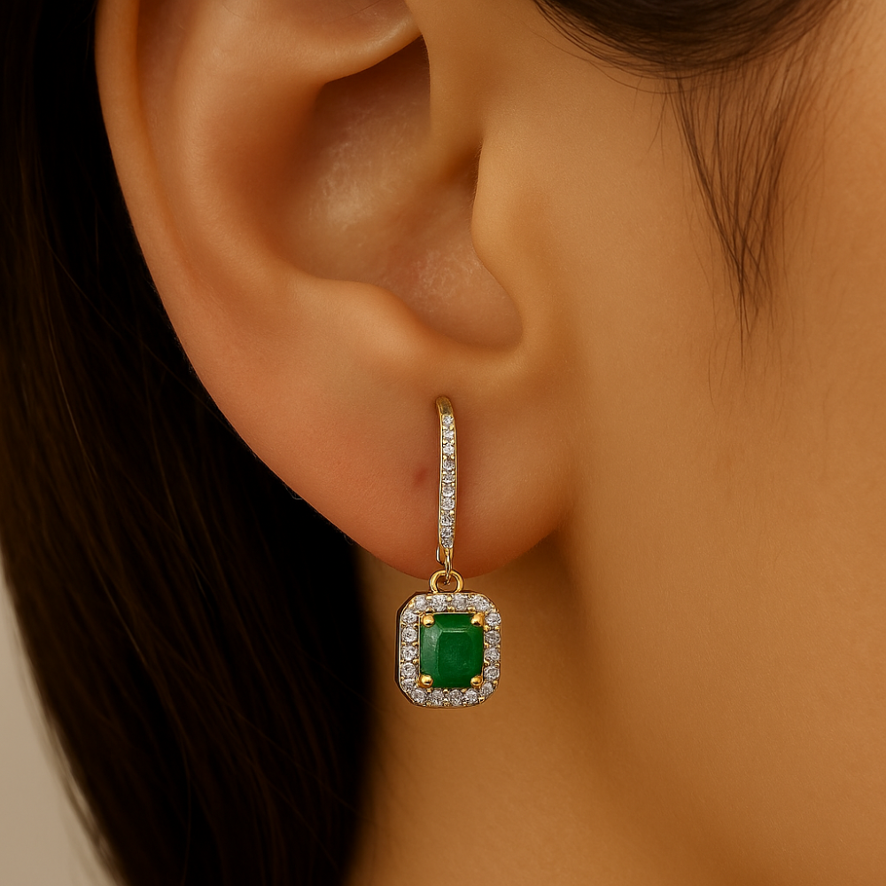 SPECIAL! .60ct G SI 14K Yellow Gold Diamond & Emerald Gemstone Drop Earrings