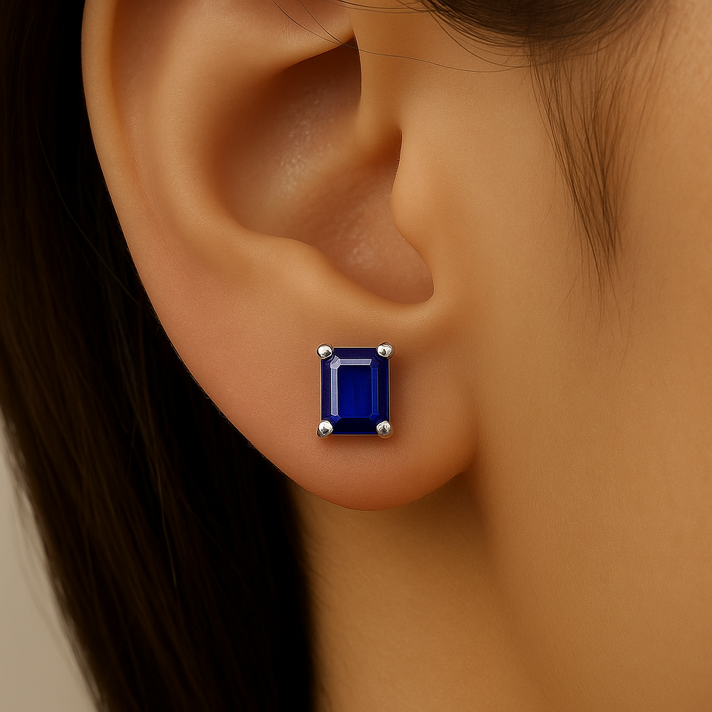 SPECIAL! 1.20ct G SI 14K White Gold Blue Sapphire Gemstone Stud Earrings