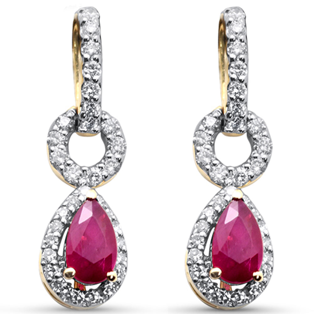 SPECIAL!.69ct G SI 14K Yellow Gold Diamond & Pear Shape Ruby Gemstone Drop Earrings