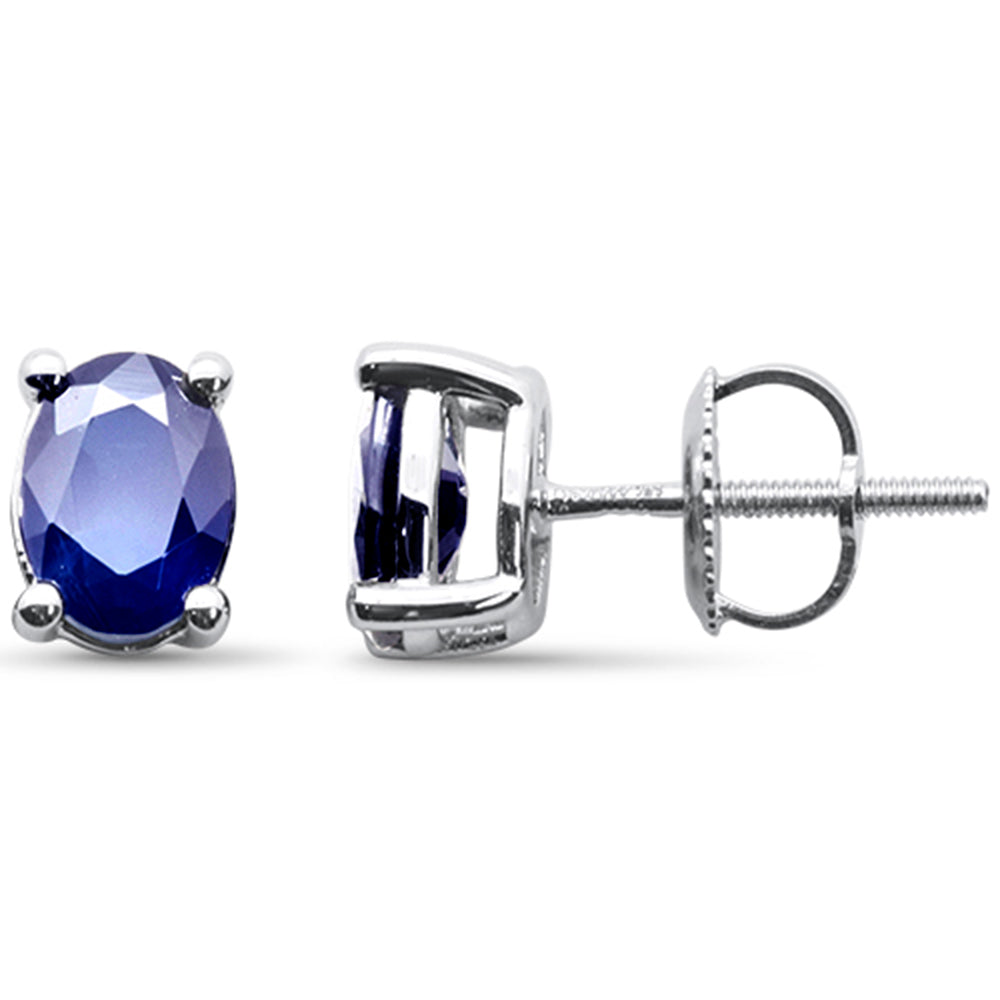SPECIAL! 1.88ct G SI 14K White Gold Oval Shape Blue Sapphire Gemstone Stud Earrings