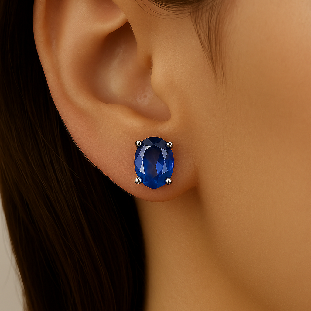 SPECIAL! 1.88ct G SI 14K White Gold Oval Shape Blue Sapphire Gemstone Stud Earrings