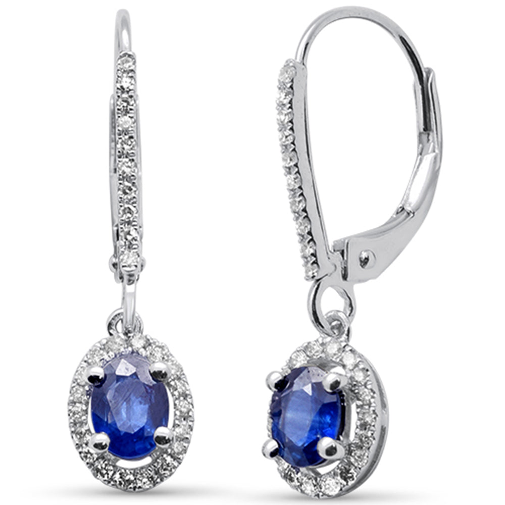SPECIAL!.98ct G SI 14K White Gold Diamond & Oval Blue Sapphire Gemstone Drop Earrings