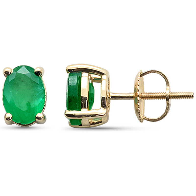 SPECIAL!1.58ct G SI 14K Yellow Gold Oval Shape Emerald Gemstone Stud Earrings