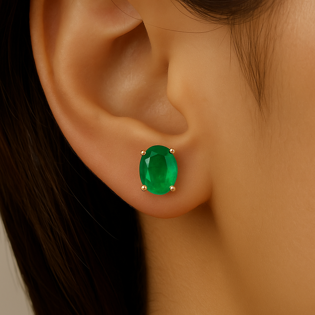 SPECIAL!1.58ct G SI 14K Yellow Gold Oval Shape Emerald Gemstone Stud Earrings
