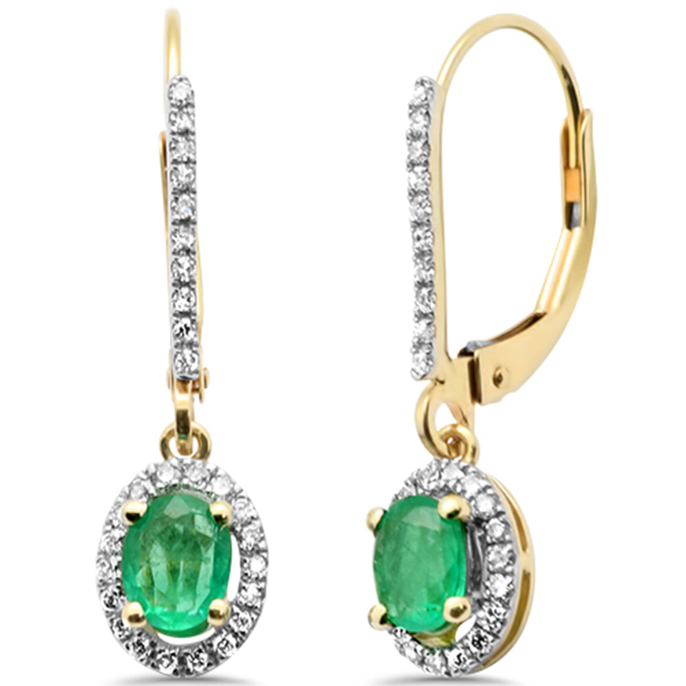 SPECIAL!.80ct G SI 14K Yellow Gold Diamond & Oval Emerald Gemstone Drop Earrings