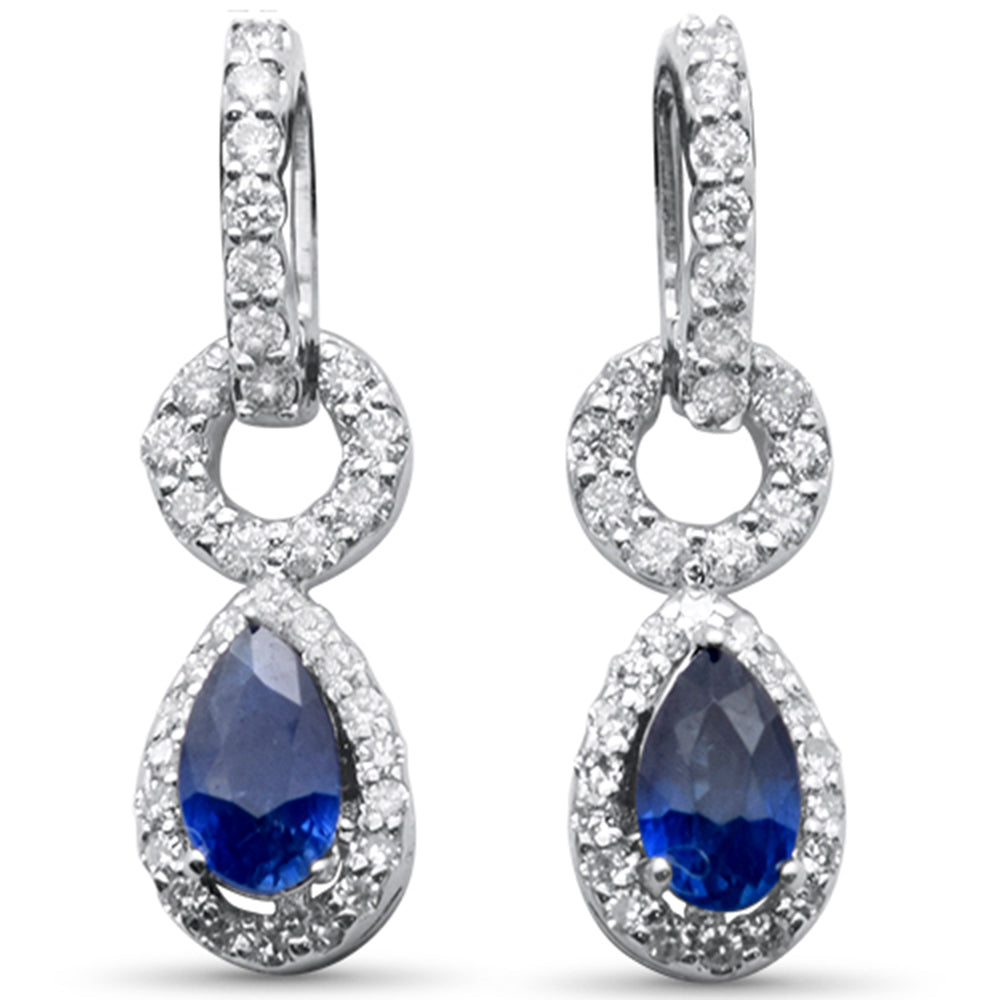 SPECIAL!.74ct G SI 14K White Gold Diamond & Pear Blue Sapphire Gemstone Drop Earrings