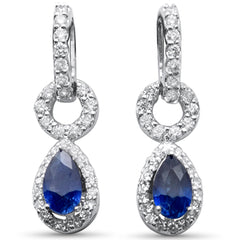 SPECIAL!.74ct G SI 14K White Gold Diamond & Pear Blue Sapphire Gemstone Drop Earrings