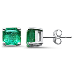 SPECIAL!2.60ct G SI 14K White Gold Princess Cut Emerald Gemstone Stud Earrings