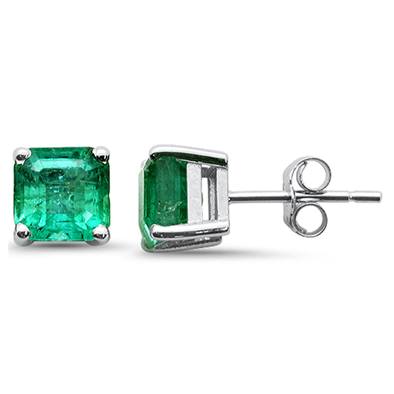 SPECIAL!2.60ct G SI 14K White Gold Princess Cut Emerald Gemstone Stud Earrings