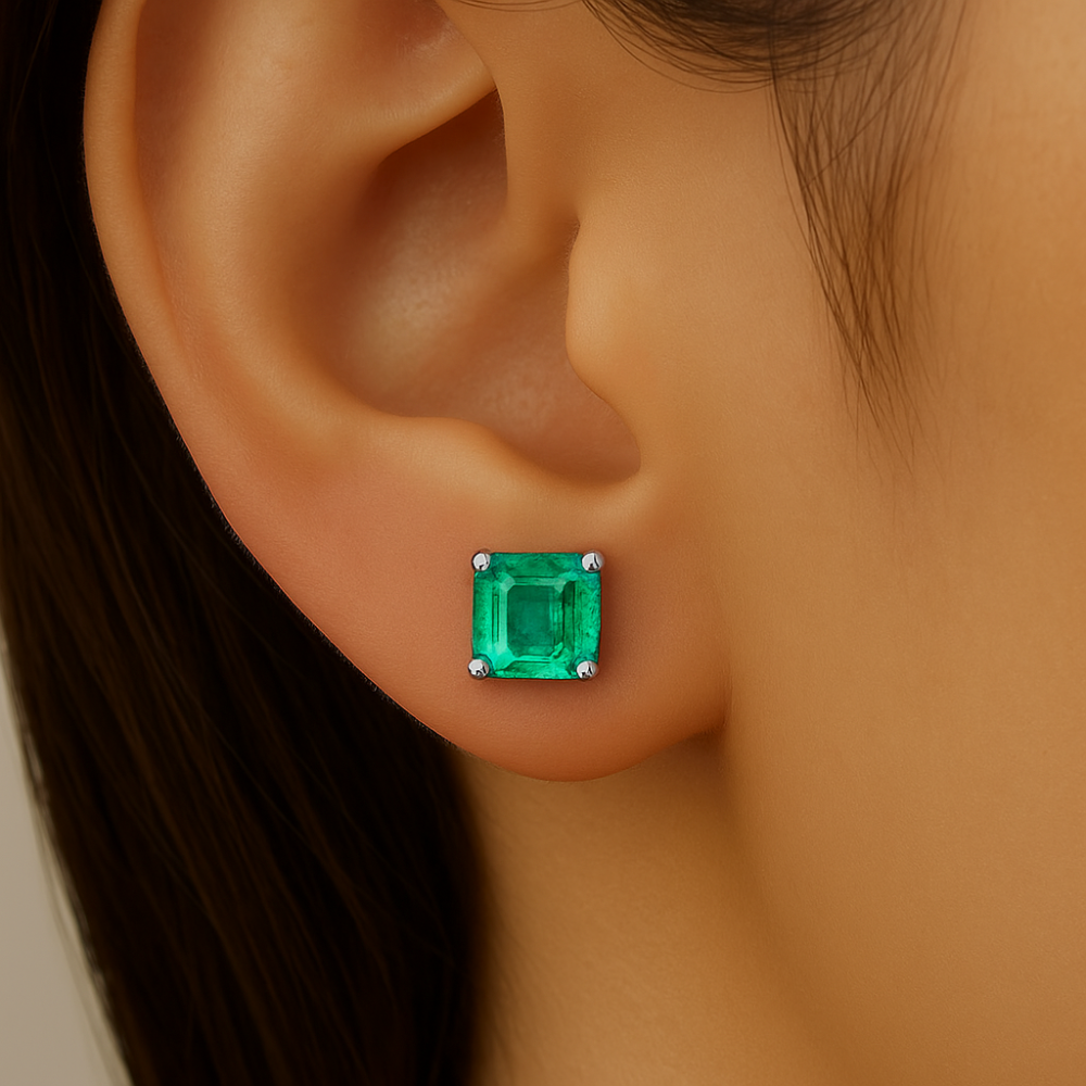 SPECIAL!2.60ct G SI 14K White Gold Princess Cut Emerald Gemstone Stud Earrings
