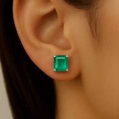 SPECIAL!3.10ct G SI 14K White Gold Emerald Gemstone Stud Earrings