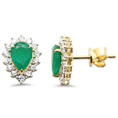 SPECIAL!1.64ct G SI 14K Yellow Gold Diamond & Pear Shape Emerald Gemstone Earrings