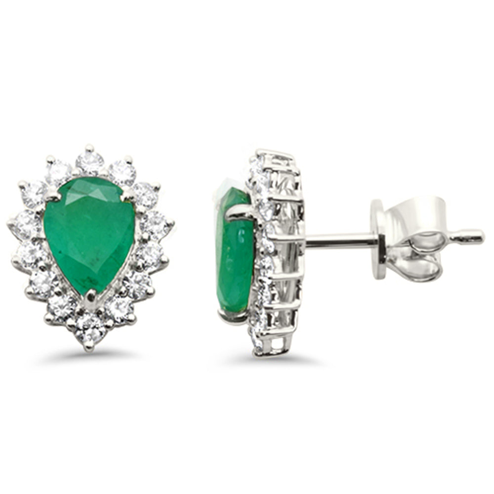 SPECIAL!1.75ct G SI 14K White Gold Diamond & Pear Shape Emerald Gemstone Earrings
