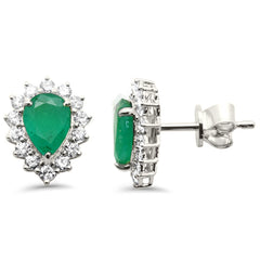 SPECIAL!1.75ct G SI 14K White Gold Diamond & Pear Shape Emerald Gemstone Earrings