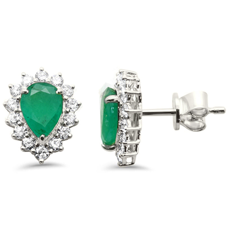 SPECIAL!1.75ct G SI 14K White Gold Diamond & Pear Shape Emerald Gemstone Earrings