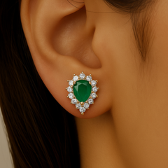 SPECIAL!1.64ct G SI 14K Yellow Gold Diamond & Pear Shape Emerald Gemstone Earrings