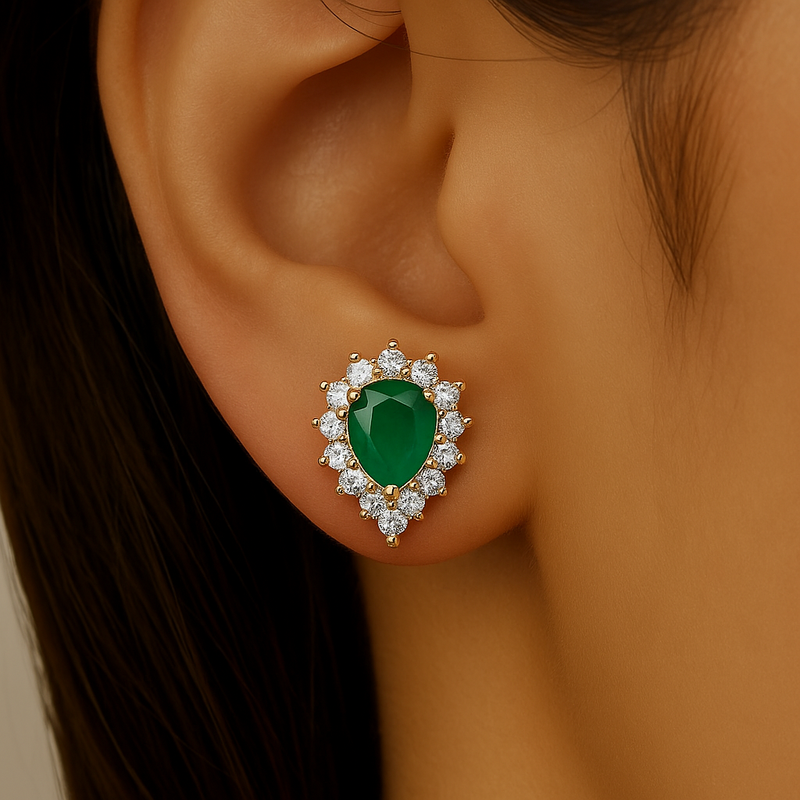 SPECIAL!1.64ct G SI 14K Yellow Gold Diamond & Pear Shape Emerald Gemstone Earrings