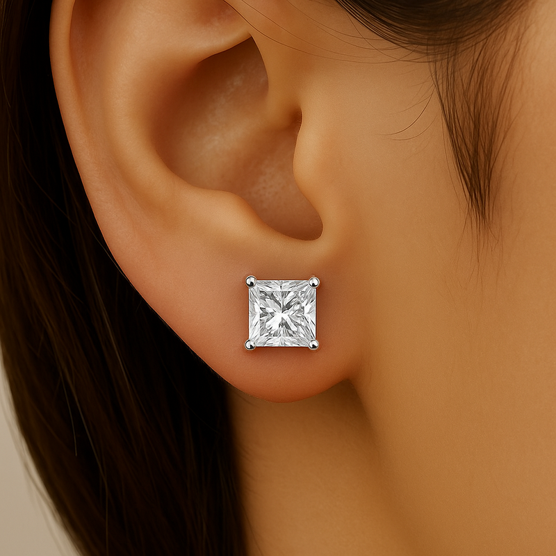 SPECIAL! 2.03ct G SI 14K White Gold Princess Cut Diamond Stud Earrings