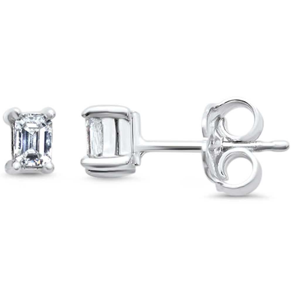 .22ct G SI 14K White Gold Diamond Petite Emerald Cut Solitaire Stud Earrings