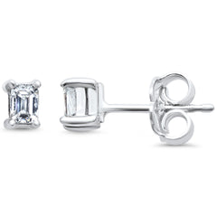 .22ct G SI 14K White Gold Diamond Petite Emerald Cut Solitaire Stud Earrings