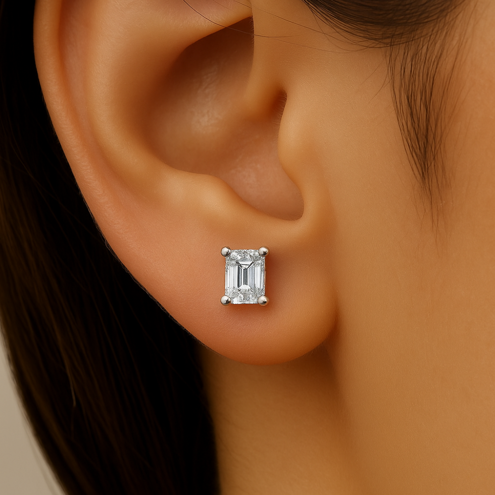 .22ct G SI 14K White Gold Diamond Petite Emerald Cut Solitaire Stud Earrings