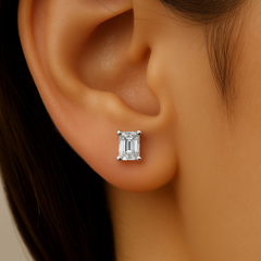 .22ct G SI 14K White Gold Diamond Petite Emerald Cut Solitaire Stud Earrings