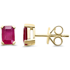 SPECIAL!1.11ct 14K Yellow Gold Radiant Cut Natural Ruby Earrings