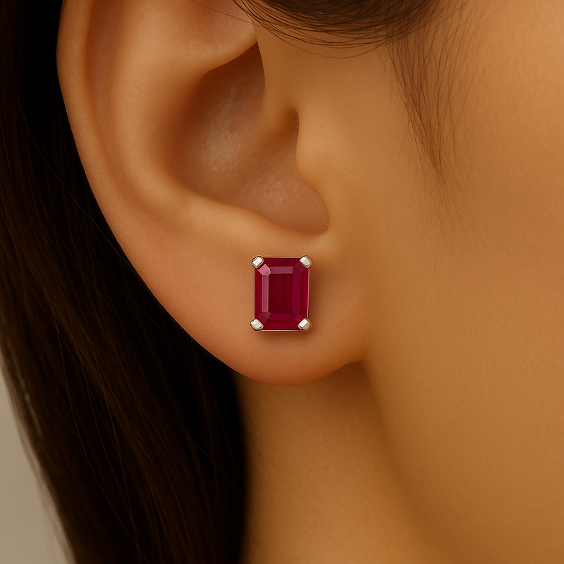 SPECIAL! 1.55ct 14K White Gold Radiant Cut Natural Ruby Earrings