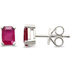 SPECIAL! 1.55ct 14K White Gold Radiant Cut Natural Ruby Earrings