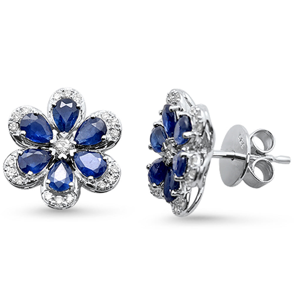 SPECIAL!2.75ct G SI 14K White Gold Diamond & Blue Sapphire Gemstone Flower Earrings